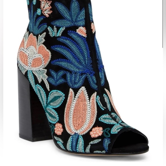 Rebecca Minkoff “Billie” Embroidered Open Toe Suede Booties Size 7.5 - Picture 2 of 14